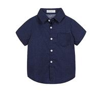 Mud Kingdom Big Boys Plaid Shirt Short Sleeve School Uniform for Boy Point Collar Tops with a Pocket Polka Dots Navy Blue 9-10 Years