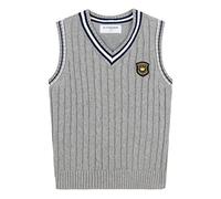 Mud Kingdom Big Boys Uniform Vest V-Neck Ribbed Knit Sweater Waistcoat for Boy Preppy Style Back to School Grey 9-10 Years