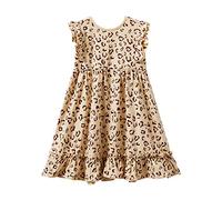 Mud Kingdom Big Girl Dress for 9-10 Years Casual Summer Ruffle Sleeveless Backless A-line Swing Elegant Cute Fashion Knee Length Print Yellow Leopard