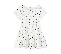 Mud Kingdom Big Girls Dresses Print Short Sleeve Skater Dress for Girl A-Line Swing Twirly Sundress Love Heart Pattern White 9-10 Years