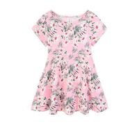 Mud Kingdom Big Girls Dresses Print Short Sleeve Skater Dress for Girl A-Line Swing Twirly Sundress Flower Pattern Pink 9-10 Years
