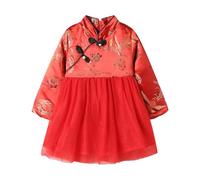 Mud Kingdom Big Girls Mandarin Collar Qipao Dress Chinese New Year Cheongsam Dresses for Girl Festival Embeoidery Hanfu Dress Phoenix Pattern Red 9-10 Years