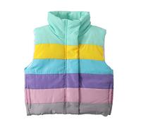 Mud Kingdom Big Girls Padded Vests for Girl Zip Up Snap Button Puffy Gilet Sleeveless Outerwear Colorful Stripe 9-10 Years