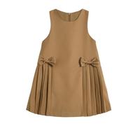 Mud Kingdom Big Girls Sleeveless Dress Pleated Pinafore Dresses for Girl Round Neck School Uniform Khaki 9-10 Years