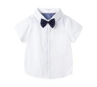 Mud Kingdom Boy Dress Shirt for Little Boys with Bow Tie Short Sleeve Shirts Collared Tops Plain White 5 Years