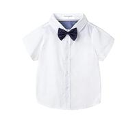 Mud Kingdom Boy Dress Shirt for Little Boys with Bow Tie Short Sleeve Shirts Collared Tops Plain White 5 Years