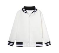 Mud Kingdom Boys Baseball Jacket Quick Dry Zip Up Sports Outerwear for Little Boy Stripe Stand Up Collar Tops White 6 Years