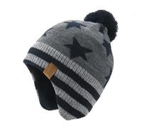 Mud Kingdom Boys Beanie Fleece Lining Hat with Bobble Gray Pentagram Pattern L
