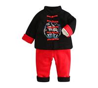 Mud Kingdom Boys Chinese New Year Outfits Fleece Lining Tang Suit for Little Boy Frog Button 2-Piece Set Black 6 Years