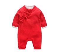 Mud Kingdom Boys Chinese Style Romper for Baby Boy Long Sleeve Jumpsuit Button Down Onesie Red 18 Months