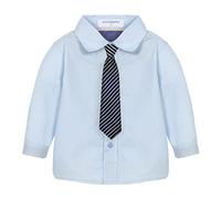 Mud Kingdom Boys Dress Shirt with Necktie Long Sleeve School Uniform for Toddler Boy Plain Blue 3 Years