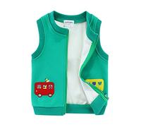 Mud Kingdom Boys Gilet 5 Years Full-Zip Fleece Lined Body Warmer for Little Boy Sleeveless Outerwear Bus Embroidery Green