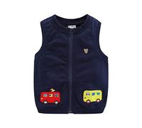 Mud Kingdom Boys Gilet 6 Years Full-Zip Crew Neck Body Warmer for Little Boy Sleeveless Outerwear Bus Embroidery Navy Blue