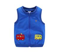 Mud Kingdom Boys Gilet 6 Years Full-Zip Crew Neck Body Warmer for Little Boy Sleeveless Outerwear Bus Embroidery Blue