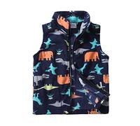 Mud Kingdom Boys' Gilets Polar Fleece Full Zip Body Warmer for Toddler Boy Stand-Up Collar Outerwear Dinosaur Print Navy Blue 2 Years