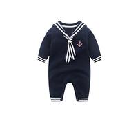 Mud Kingdom Boys Girls Sweater Rompers for Baby Boy Knitted Ribbed Bodysuits Nautical Jumpsuit Unisex Blue 6-9 Months