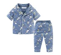 Mud Kingdom Boys Pajama Set for Little Boy Short Sleeve Nightwear with Cartoon Prints Button Down Homewear Dinosaur Pattren Blue 9-10 Years