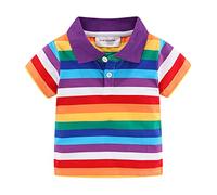 Mud Kingdom Boys Rainbow Stripe Polo Shirts Kids Turn-Down Collar Short Sleeve T-Shirt for Little Boy Summer Tops 7-8 Years
