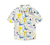 Mud Kingdom Boys Shirt Short Sleeve Print Hawaiian Beach Shirts for Baby Boy Button Down Tops Dinosaur Pattern White 18-24 Months