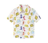Mud Kingdom Boys Shirt Short Sleeve Print Hawaiian Beach Shirts for Toddler Boy Button Down Tops Plaid Dinosaur Pattern 3 Years