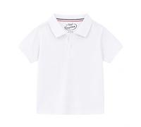 Mud Kingdom Boys Toddler Short Sleeve Striped Plain Pique Polo Shirts 1-9 Years, White, 7