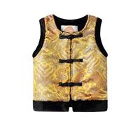 Mud Kingdom Boys Yellow Gilet Fleece Lined Chinese New Year Tang Suit for Toddler Boy Stand Up Collar Frog Button Body Warmer Phoenix Pattern 4 Years