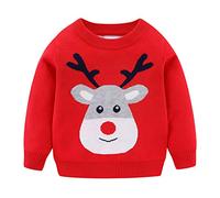 Mud Kingdom Christmas Boys Jumper Winter Warm Knitted Pullover Festive Xmas Jumper for Little Boy Crewneck Knitwear Casual Funny Reindeer Pattern Red 7-8 Years