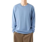 Mud Kingdom Cotton Long Sleeve Top Men Heavy 100% Cotton Ribbed Crewneck Plain Misty Blue Tee Classic Basic Casual Wear Regular Fit Undershirt Pull On T-Shirt Breathable Large