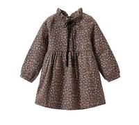 Mud Kingdom Girls Dress Long Sleeve Floral Dresses for Toddler Girl Flannel Embellished Ruffle Grey 4 Years