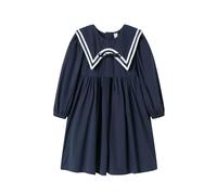 Mud Kingdom Girls Dress Sailor Collar Long Sleeve Dresses A-Line School Uniform Solid
