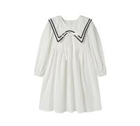 Mud Kingdom Girls Dress Sailor Collar Long Sleeve Dresses A-Line School Uniform Solid