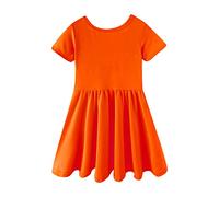 Mud Kingdom Girls Dress Short Sleeve Twirly Skater Dresses for Toddler Girl Backless A-Line Swing Sundress Plain Orange 4 Years
