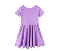 Mud Kingdom Girls Dress Short Sleeve Twirly Skater Dresses for Toddler Girl Backless A-Line Swing Sundress Plain Purple 4 Years
