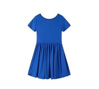 Mud Kingdom Girls Dress Short Sleeve Twirly Skater Dresses for Toddler Girl Backless A-Line Swing Sundress Plain Blue 3 Years