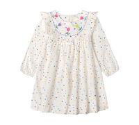 Mud Kingdom Girls Dress with Flower Embroidery A-Line Ruffled Collar Dresses for Little Girl Polka Dot Cotton Apricot 6 Years