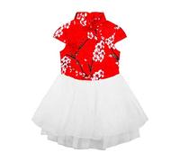 Mud Kingdom Girls Dresses Chinese Style Mandarin Collar Qipao Dress for Toddler Girl Layered Mesh Tutu Dresses Red 4 Years