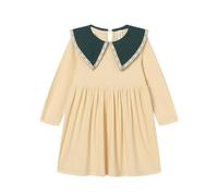 Mud Kingdom Girls Dresses Ribbed Knitted Peter Pan Collar Dress for Little Girl A-Line Long Sleeve Apricot 6 Years