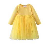 Mud Kingdom Girls Dresses Sparkle Sequin Knitted Princess Dresses for Toddler Girl Long Sleeve Plain Tutu Dress Solid Yellow 2 Years