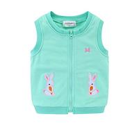 Mud Kingdom Girls Gilet 6 Years Full-Zip Crew Neck Body Warmer for Little Girl Sleeveless Outerwear Bunny Embroidery Green