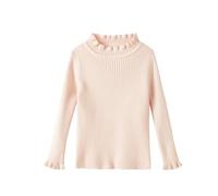 Mud Kingdom Girls Jumepr Ribbed Knit Sweater for Big Girl Ruffled Mock Neck Base Layer Plain Pink 9-10 Years