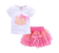 Mud Kingdom Girls Outfit Short Sleeve Cat Pattern T-Shirt with a Bow Short Ruffle Lareyed Skirt Elastic Wasit Tutu Dress for Toddler Girl Pink 4 Years