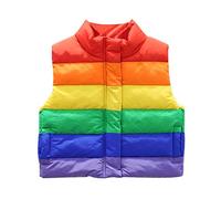 Mud Kingdom Girls Padded Vests for Big Girl Zip Up Snap Button Puffy Gilet Sleeveless Outerwear Rainbow Stripe 9-10 Years
