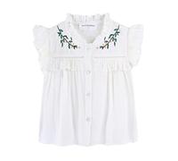 Mud Kingdom Girls Sleeveless Shirt Flower Embroidery Ruffle Collar Blouse for Little Girl Flutter Sleeve Tops White 6 Years
