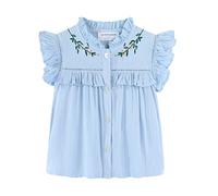 Mud Kingdom Girls Sleeveless Shirt Flower Embroidery Ruffle Collar Blouse for Little Girl Flutter Sleeve Tops Blue 6 Years