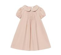 Mud Kingdom Girls Summer Dresses Peter Pan Collar Smocking Dress Puffy Short Sleeve Dress A-Line Solid Cotton Ages 3-12 Years