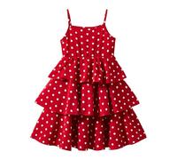 Mud Kingdom Girls Summer Dresses Sleeveless Spaghetti Straps Sundress for Toddler Girl Polka Dot Layered Dress Red 3-4 Years