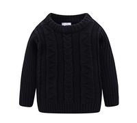 Mud Kingdom Girls Sweaters Crewneck Cable Knit Jumper for Toddler Girls Pullover Long Sleeve Tops Solid Black 2 Years
