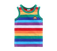Mud Kingdom Green Tank Top Boys Sleeveless Crew Neck T-Shirts for Toddler Boy Rainbow Stripe T Shirt Rainbow Patch 4 Years