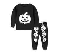Mud Kingdom Halloween Boys Pyjama Sets for Little Boy Pumpkin Pattern Glow in The Dark Homewear Tops and Elastic Waist Trousers Black 5 Years