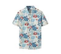 Mud Kingdom Hawaiian Shirt Men Short Sleeve Button Down Beach Shirts Casual Holiday Aloha Tropical Printed Floral Cotton Summer Vacation Blue Large